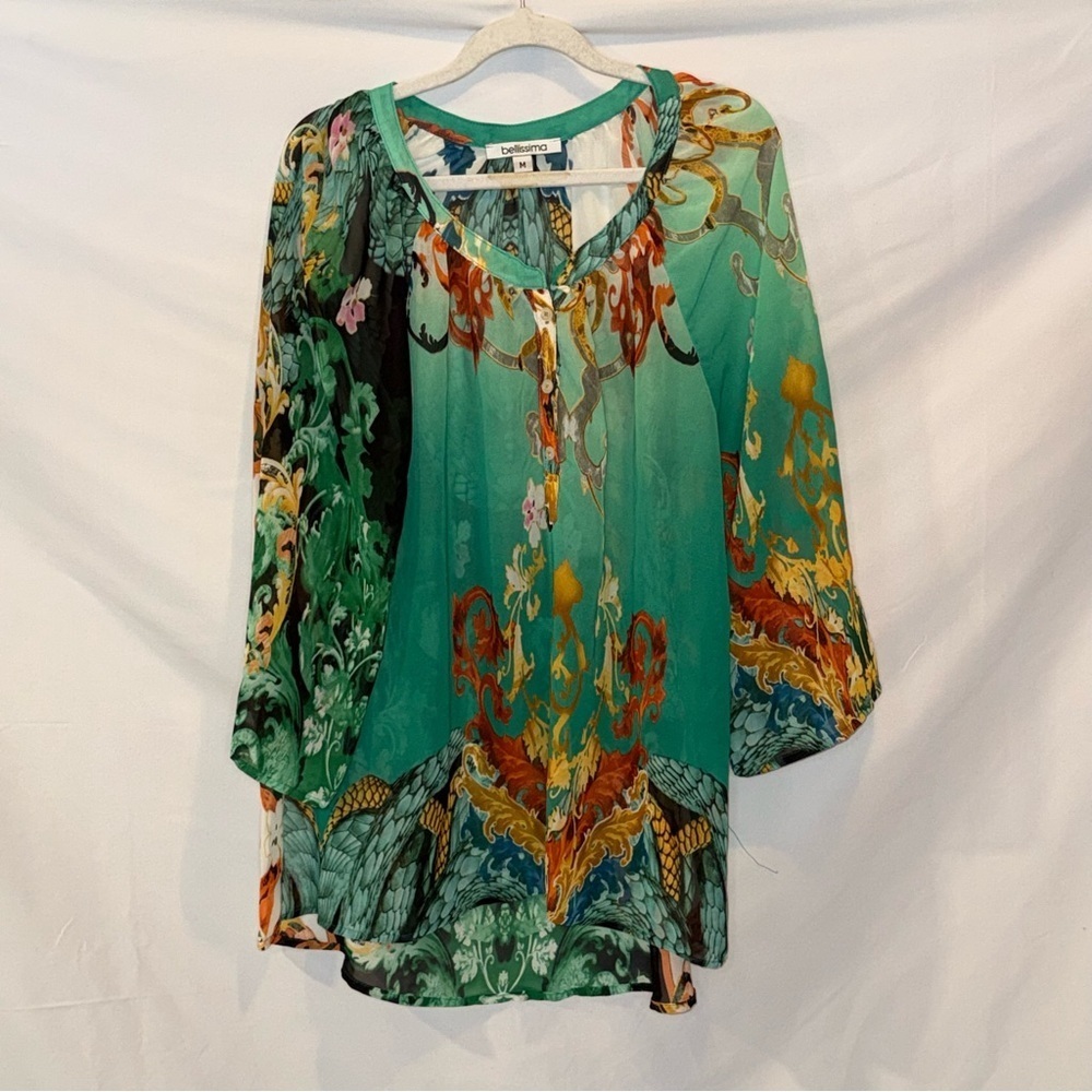 Bellissima Green Ornate
Baroque Print Chiffon 3/4
Sleeve Blouse